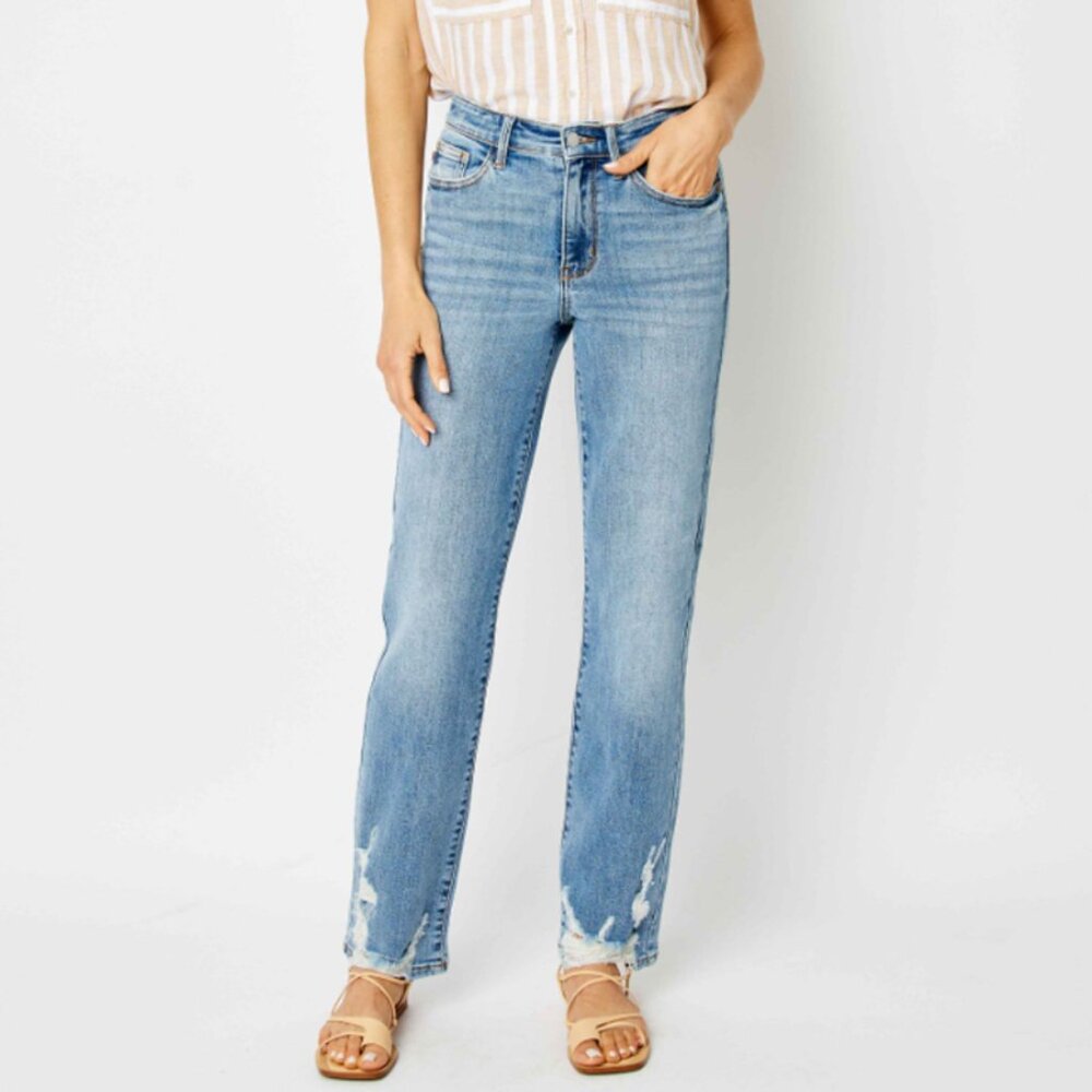 Judy Blue High Waist Straight Leg Jeans w/Heavy Destroy - Picture 2 of 3